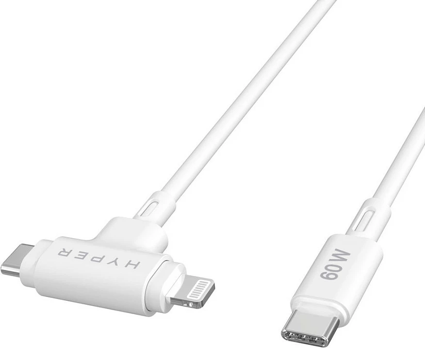 Kabllo Targus HyperJuice USB-C në USB-C/Lightning, 1.5m, 60W, bardhë