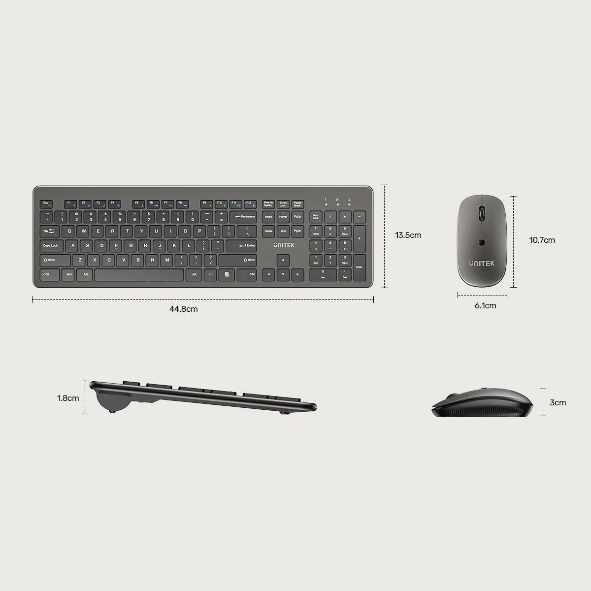 Set tastierë + maus Unitek SlimDuo, wireless 2.4GHz, USB receiver, 1600 DPI, zi-gri