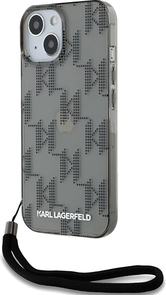 Mbështjellës Karl Lagerfeld IML Mono KL Pattern & Cord për iPhone 15/14/13, i zi