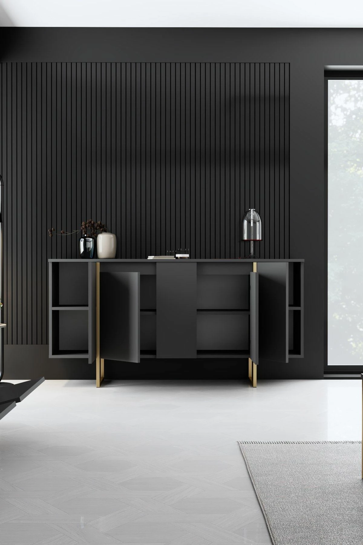Konsolë, ngjyrë antracit, detaje ari, Skye Decor, Luxe