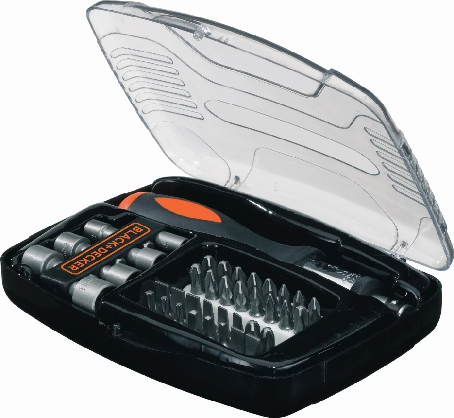 Set çelësa imbus dhe bit-a kaçavide Black&Decker A7062, 40 copë, me rachet manual, zi