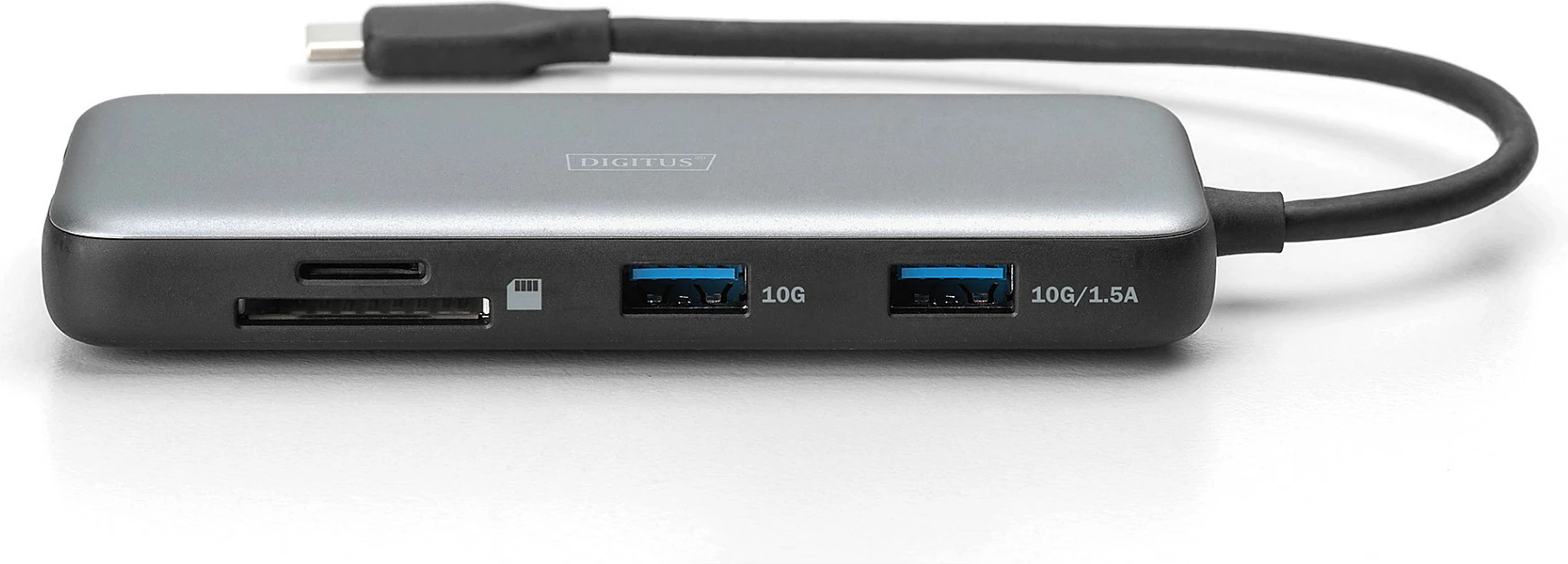 Docking USB-C Digitus, HDMI 4K, USB 3.2, RJ45, SD/MicroSD, USB PD, alumini gri