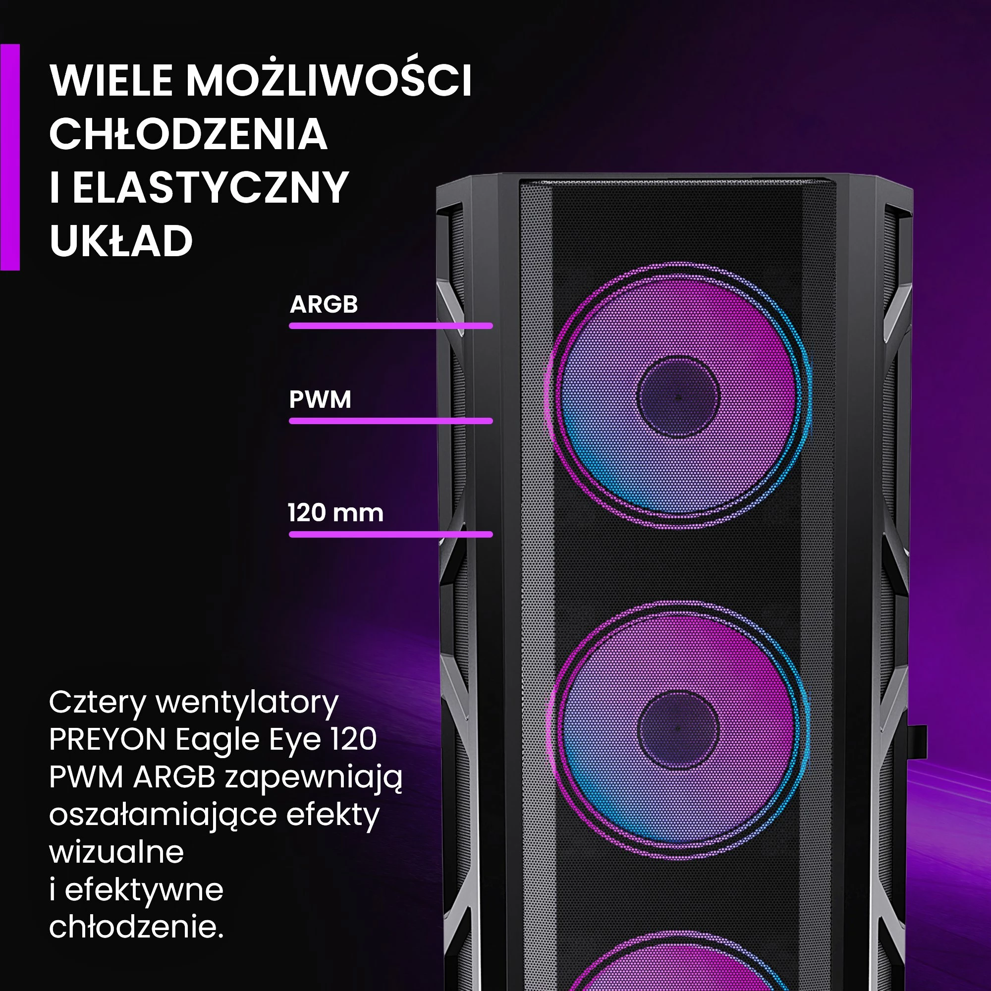 Kasë PREYON Nest Meshy+ PRENMP04B Midi Tower ATX/e-ATX me 4 ventilatorë ARGB, e zezë