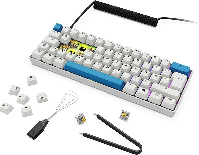 Tastierë gaming Sharkoon Skiller SGK50S4 Gen2, PBT, DE, RGB, e bardhë/blu