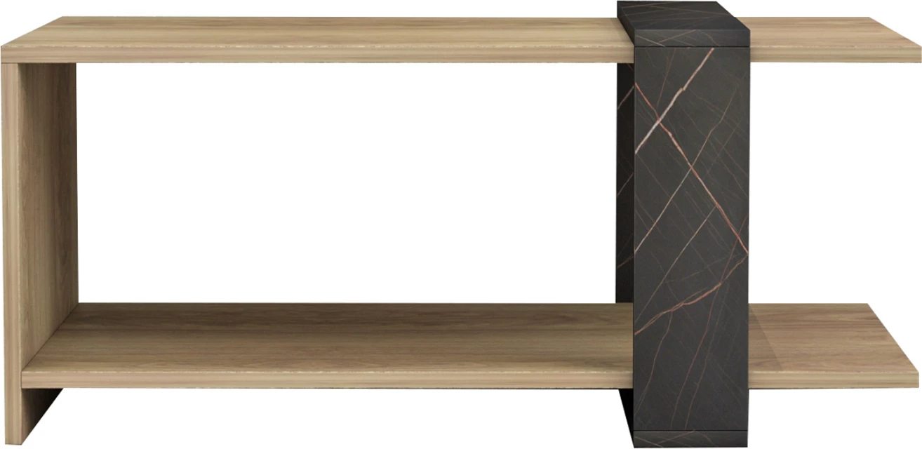 Tavolinë kafeje WILMA, melaminë, ngjyrë natyrale-mermer i zi, 80Χ50Χ35H cm