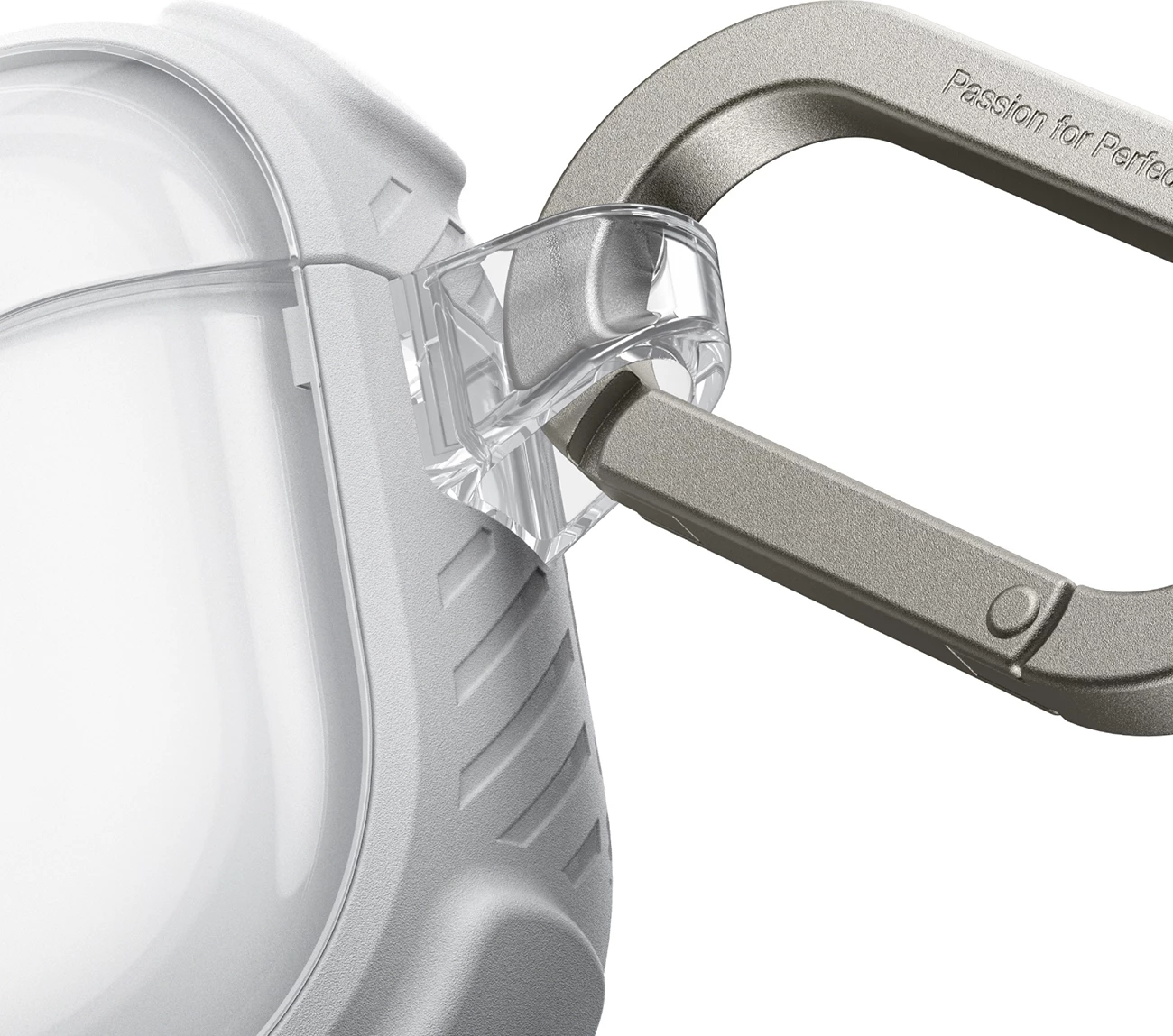 Mbështjellës AmazingThing Titan Pro Mag për AirPods Pro 3, PC/TPU, me karabinë, i tejdukshëm, i bardhë