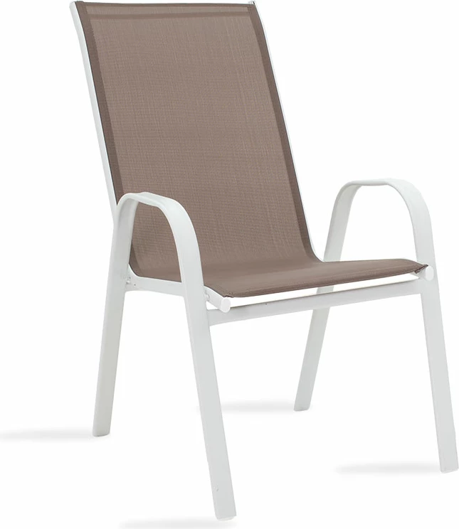 Tavolinë me karrige Valor-Calan B set prej 5 copë metalike e bardhë-tekstilen kafe 140x80x70cm