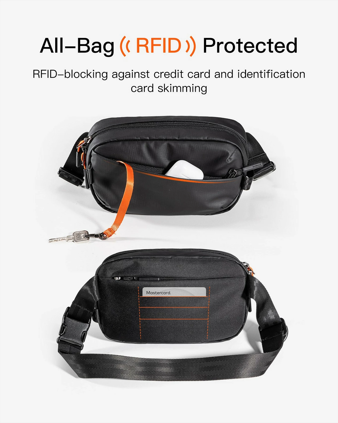 Çantë beli Inateck FB01002, 900D poliester, RFID, e zezë
