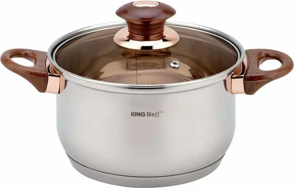 Set tenxheresh dhe tiganësh KingHoff KH 1768, 12 copë, inox, për induksion, imitacion druri, rozë-artë