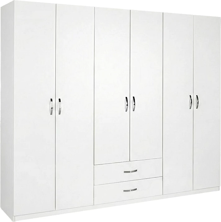 Dollap Dormie me gjashtë dyer, sirtarë, ngjyrë e bardhë, 206x52x213cm