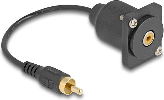Kabllo RCA DeLOCK D-Type panel mount, Male në Female, 20 cm, e zezë
