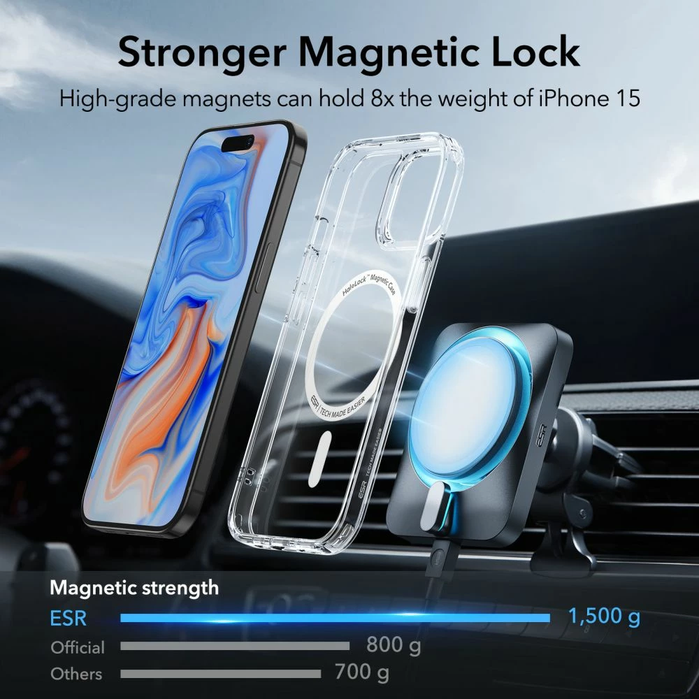 Mbështjellës ESR Classic Hybrid HaloLock me MagSafe për iPhone 15, Transparent