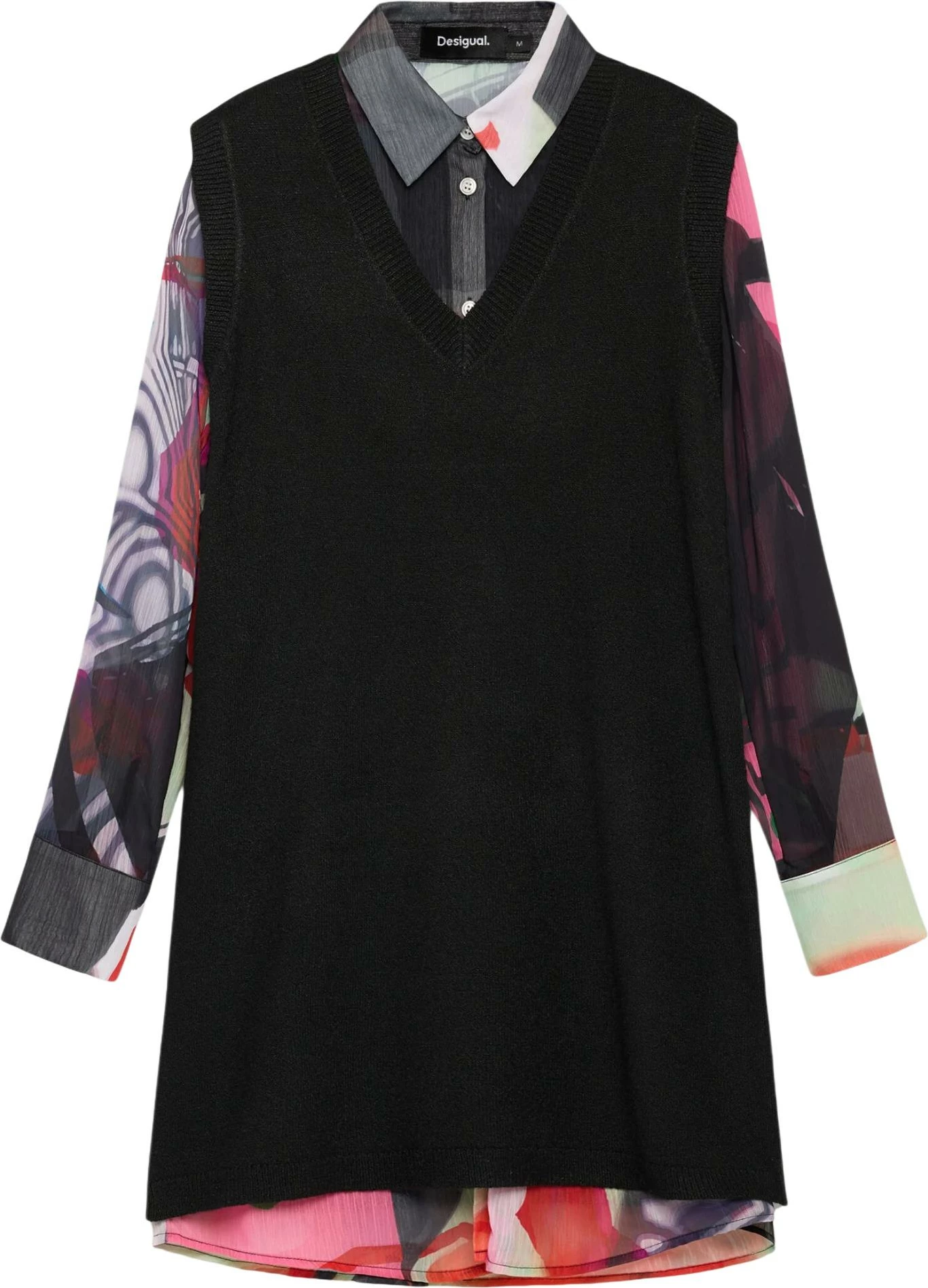 Fustan për femra Desigual VEST_MAMEN_LACROIX 26WWVW43, i zi [Madhësia: XS]