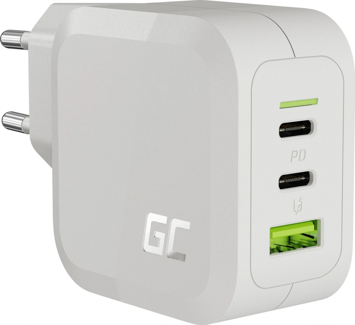 Karikues USB-C/A, Green Cell, GaN, 2xUSB-C, 1xUSB-A,65W, i bardhë  