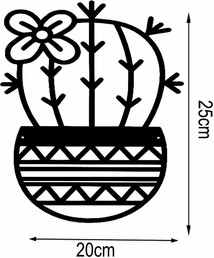 Aksesor dekorativ metalik për mur, kaktus, Wallity, ngjyrë e zezë, 20x25cm