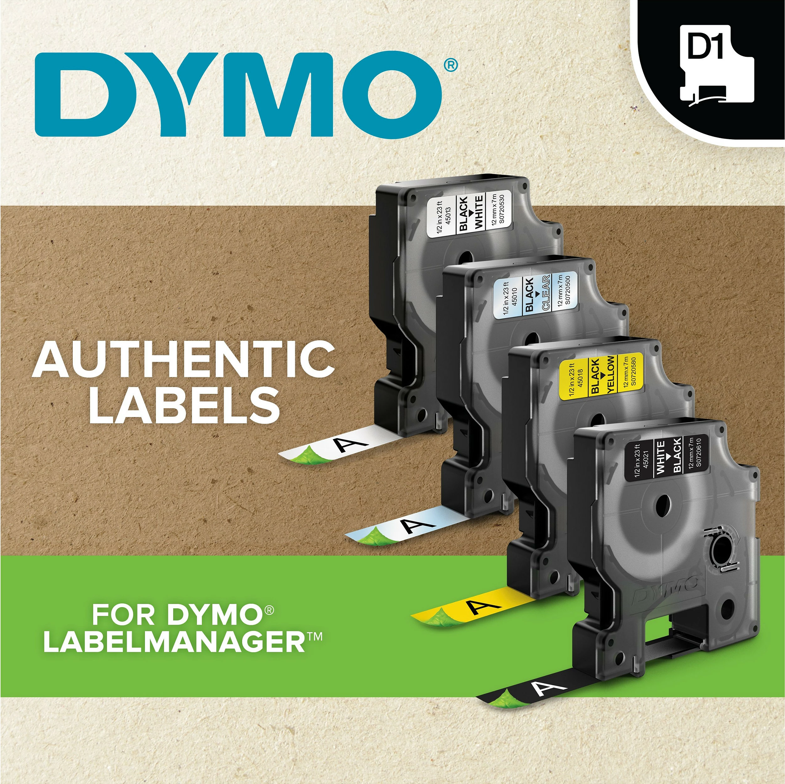 Shirit etikete Dymo D1 Durable 12 mm x 5,5 m, i zi në të bardhë