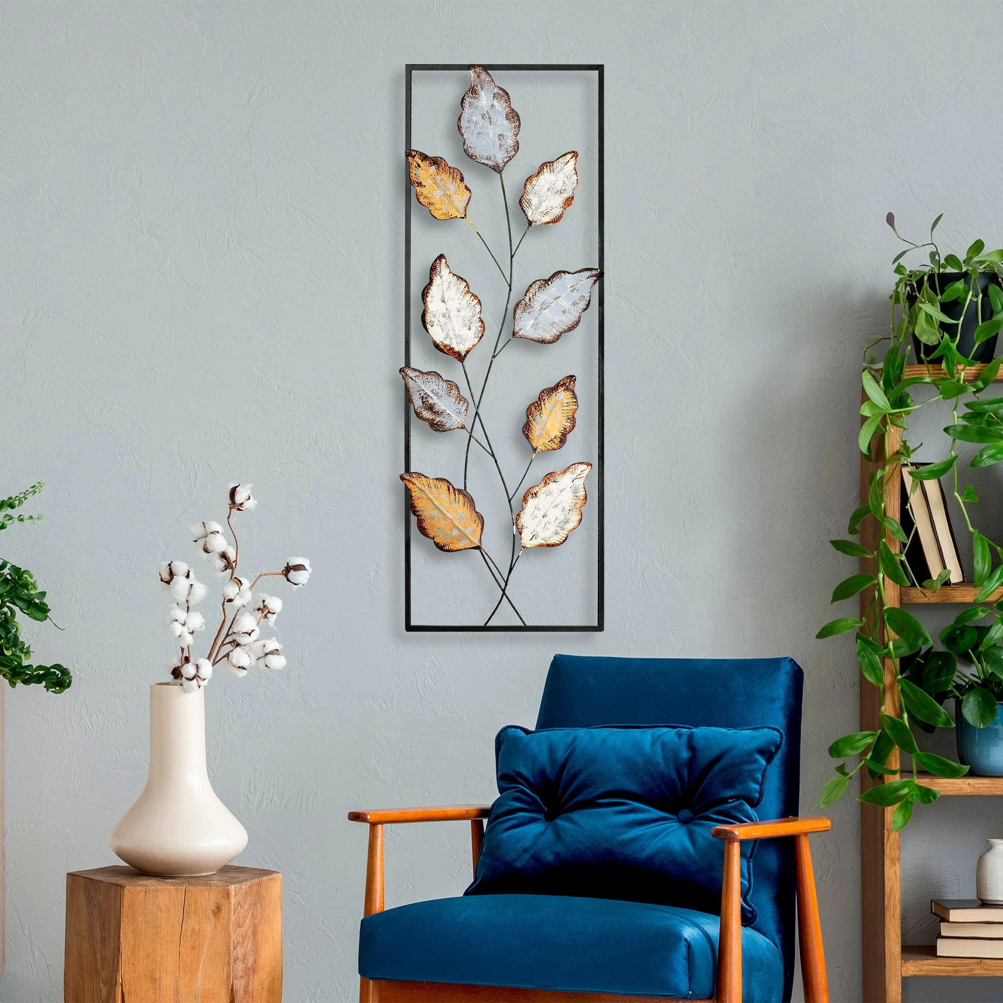 Aksesor dekorativ metalik për mur, Wallity Fagus 3, shumëngjyrësh, 32x90cm