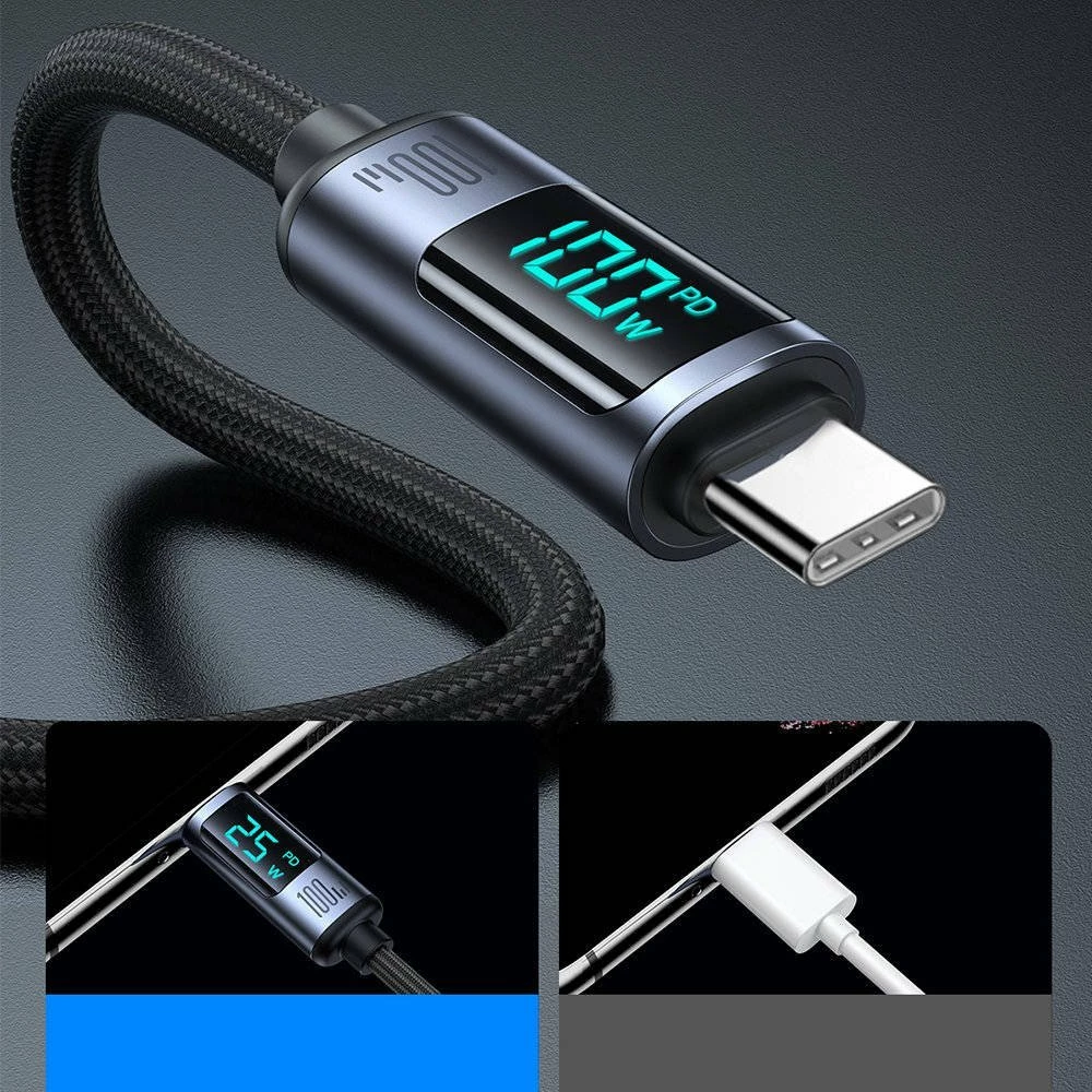 Kabllo USB-C–USB-C Joyroom S-CC100A16 100W 1.2 m me ekran LED, e zezë