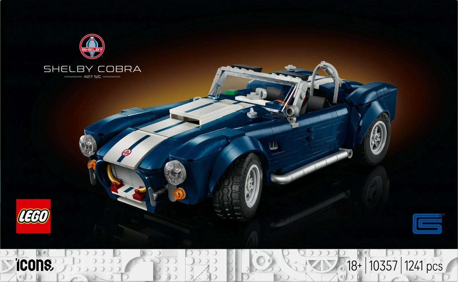 Set ndërtimi LEGO Icons 10357 Shelby Cobra 427 S/C, 1241 copë, 18+, kaltër me vija të bardha, 1 set