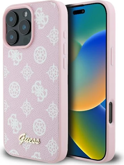 Mbështjellës Guess Peony Script Logo MagSafe për iPhone 16 Pro, Rozë