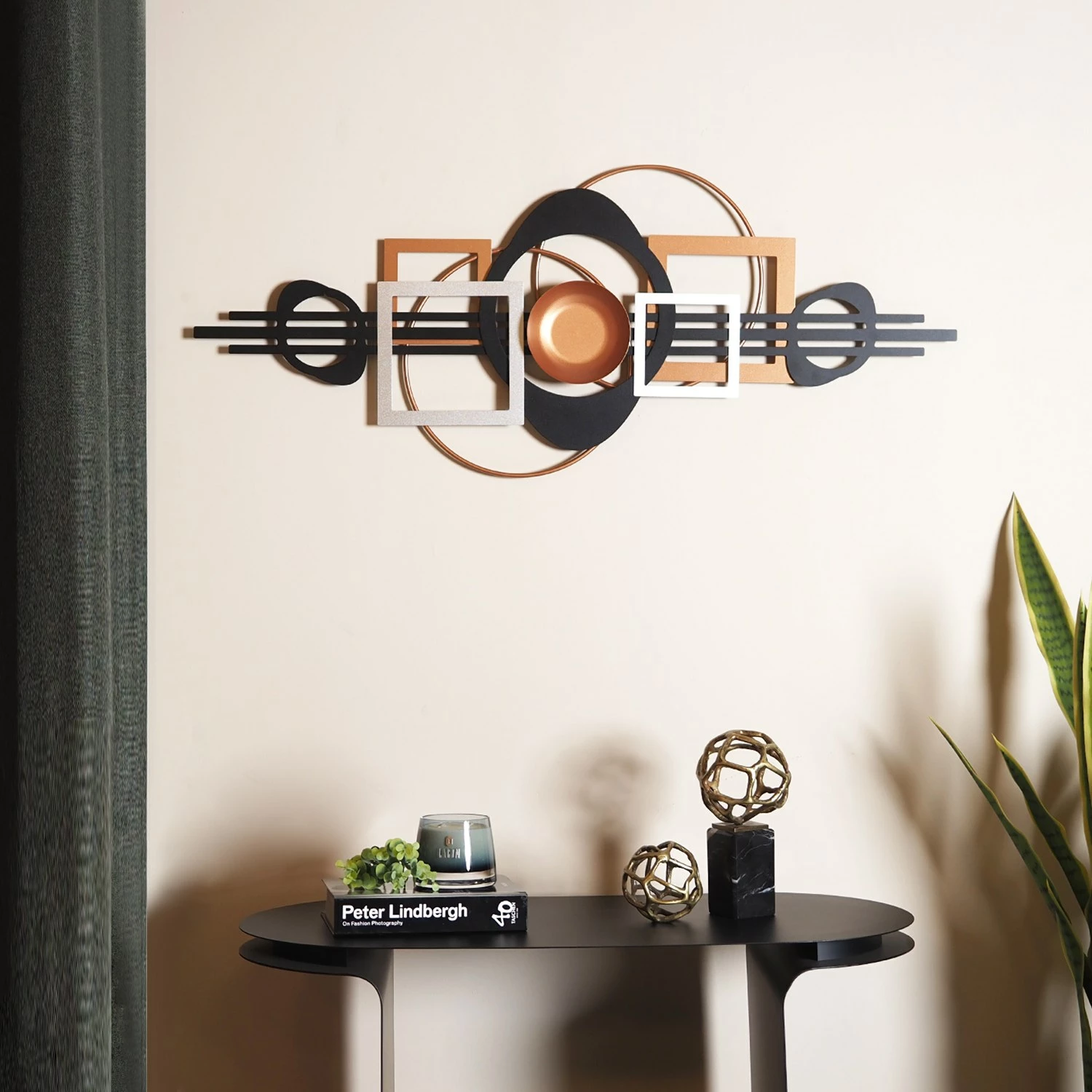 Aksesor dekorativ metalik për mur Wallity, APT754SGB, ngjyrë e zezë, argjendtë, bakri, 41x99cm