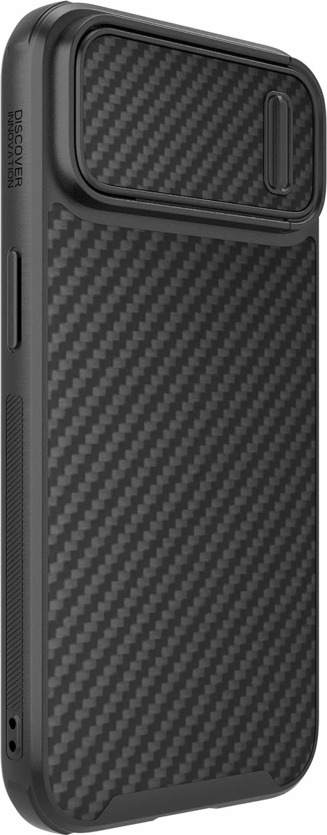 Mbështjellës Nillkin Synthetic Fiber S Case për iPhone 14, me kapak kamere, i zi