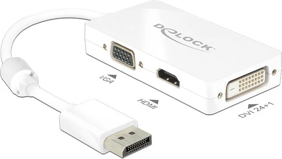 Adapter DisplayPort DeLOCK, në VGA/HDMI/DVI-D, 0.16 m, i bardhë