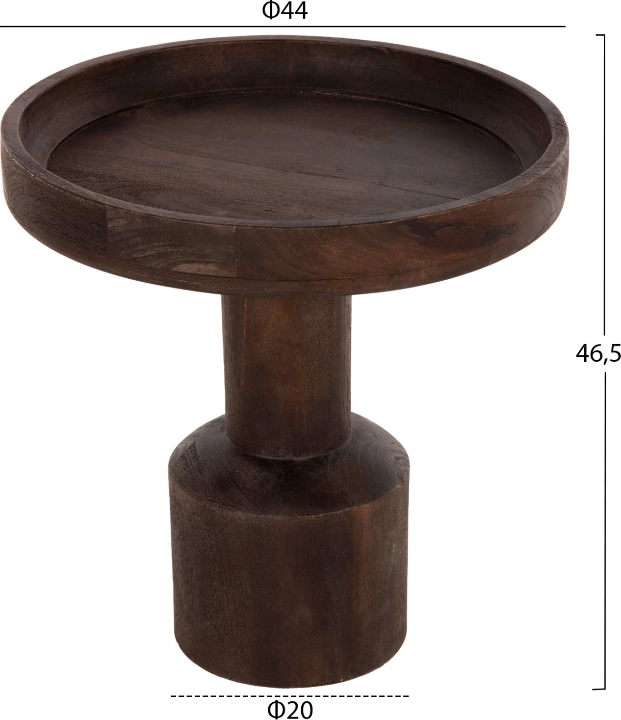 Tavolinë kafeje e rrumbullakët, dru mango, ngjyrë kafe e errët, Φ45x47H cm