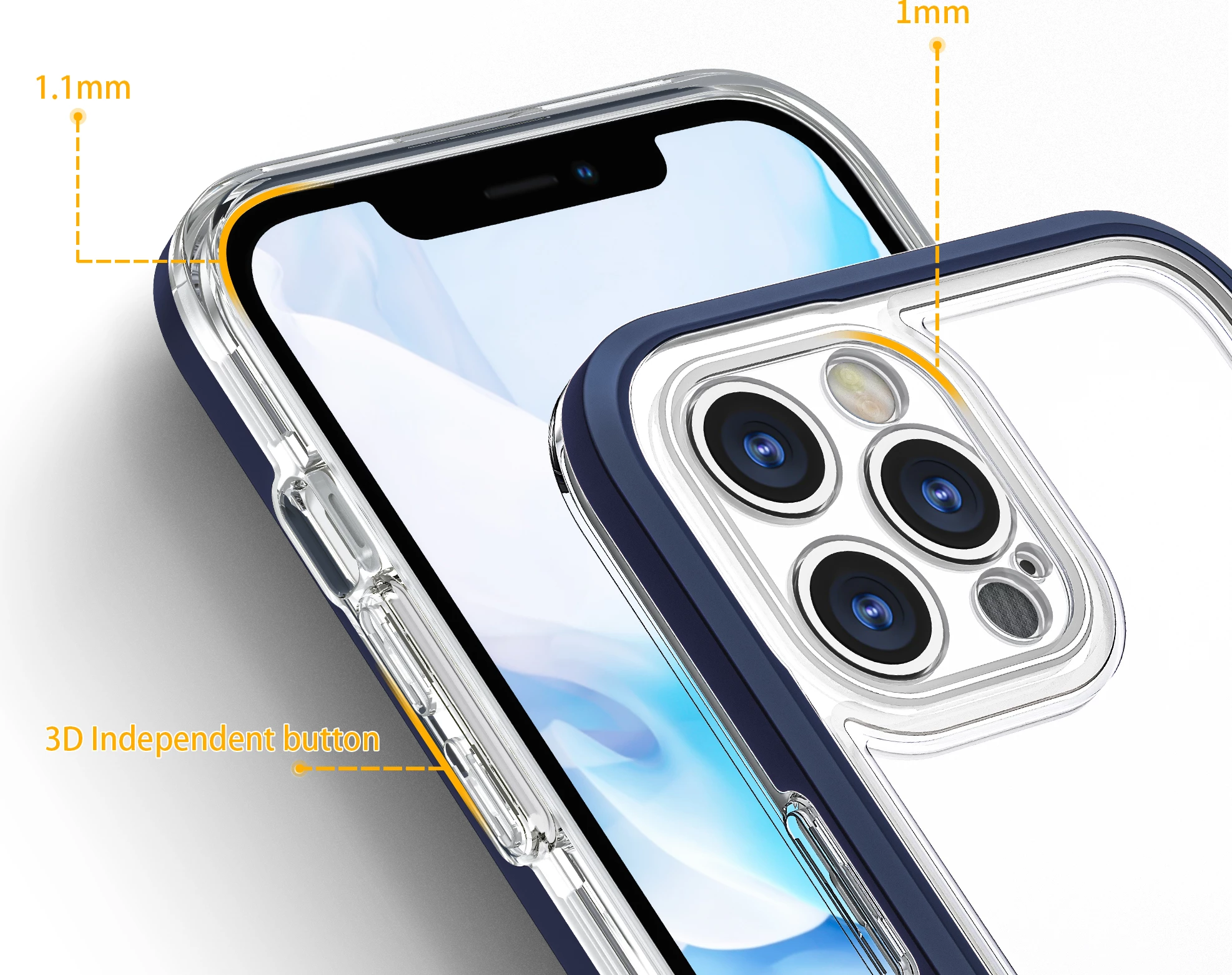 Mbështjellës Hurtel Hybrid Armor Clear 3in1 për iPhone 12 Pro, kornizë kaltër, transparent