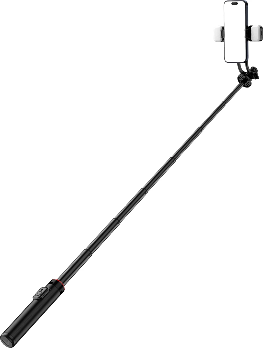 Selfie stick Hurtel WC12YDS tripod teleskopik me dy llampa, 1.3m, Bluetooth, i zi