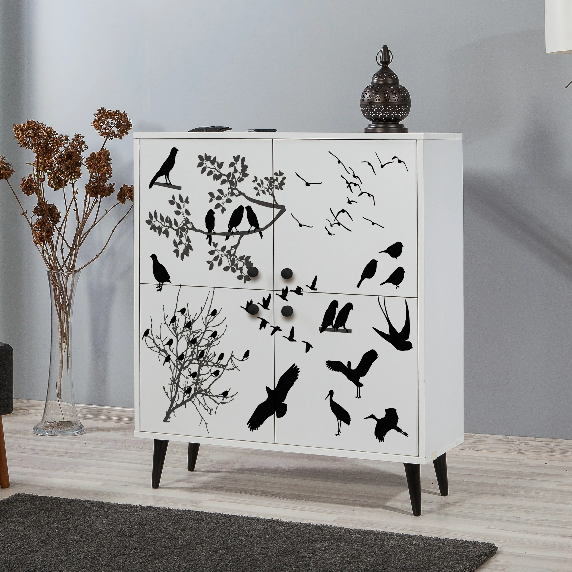 Dollap multifunksional Hanah Home, Multilüx Manyas, bardhë e zi, 95x111x36cm