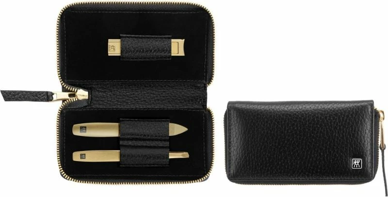 Set manikyr ZWILLING Twinox Gold Edition 97746-004-0, kuti lëkure e zezë, 3 pjesë