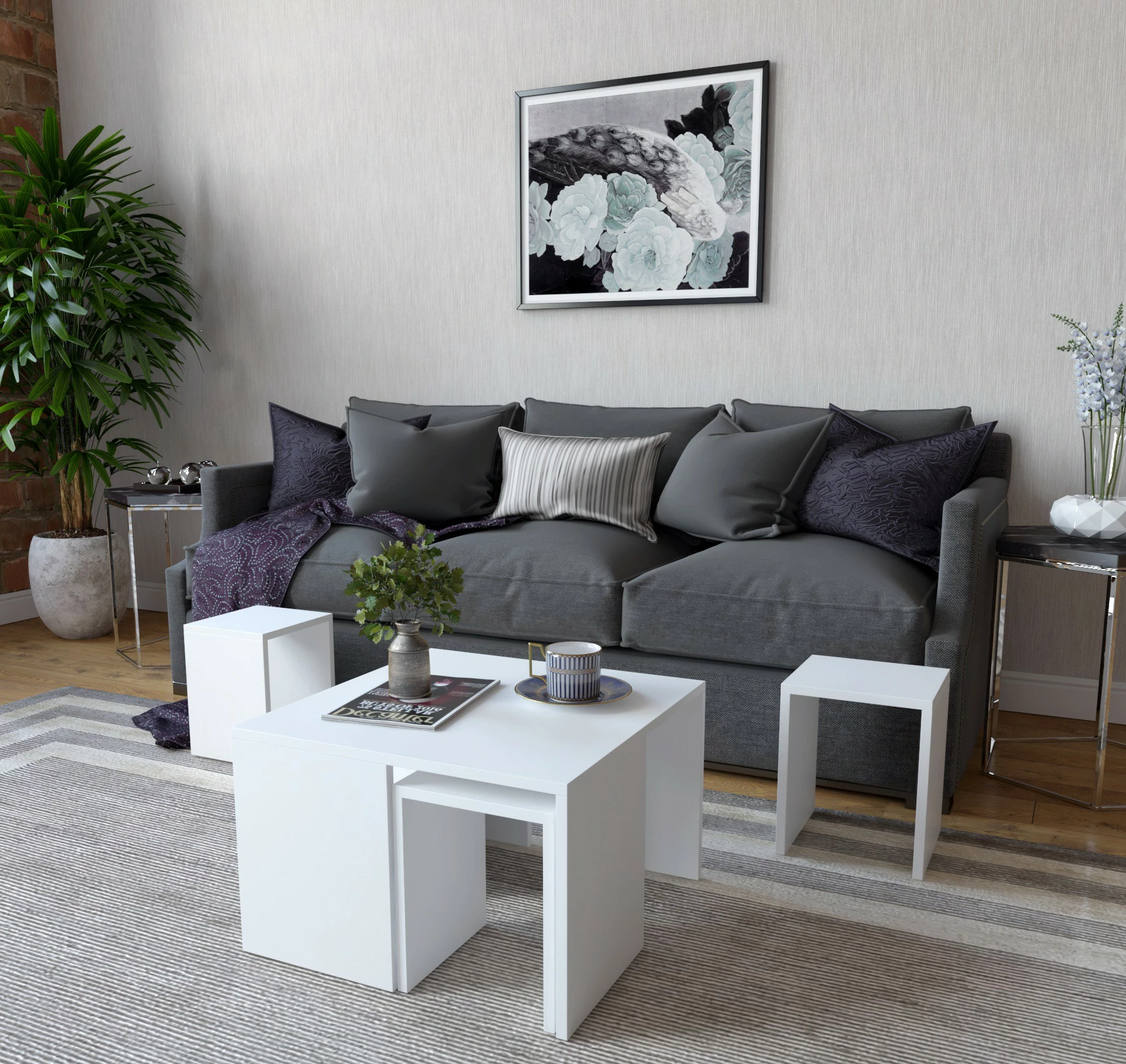 Set tavoline kafeje Hanah Home, Ortanca, e bardhë