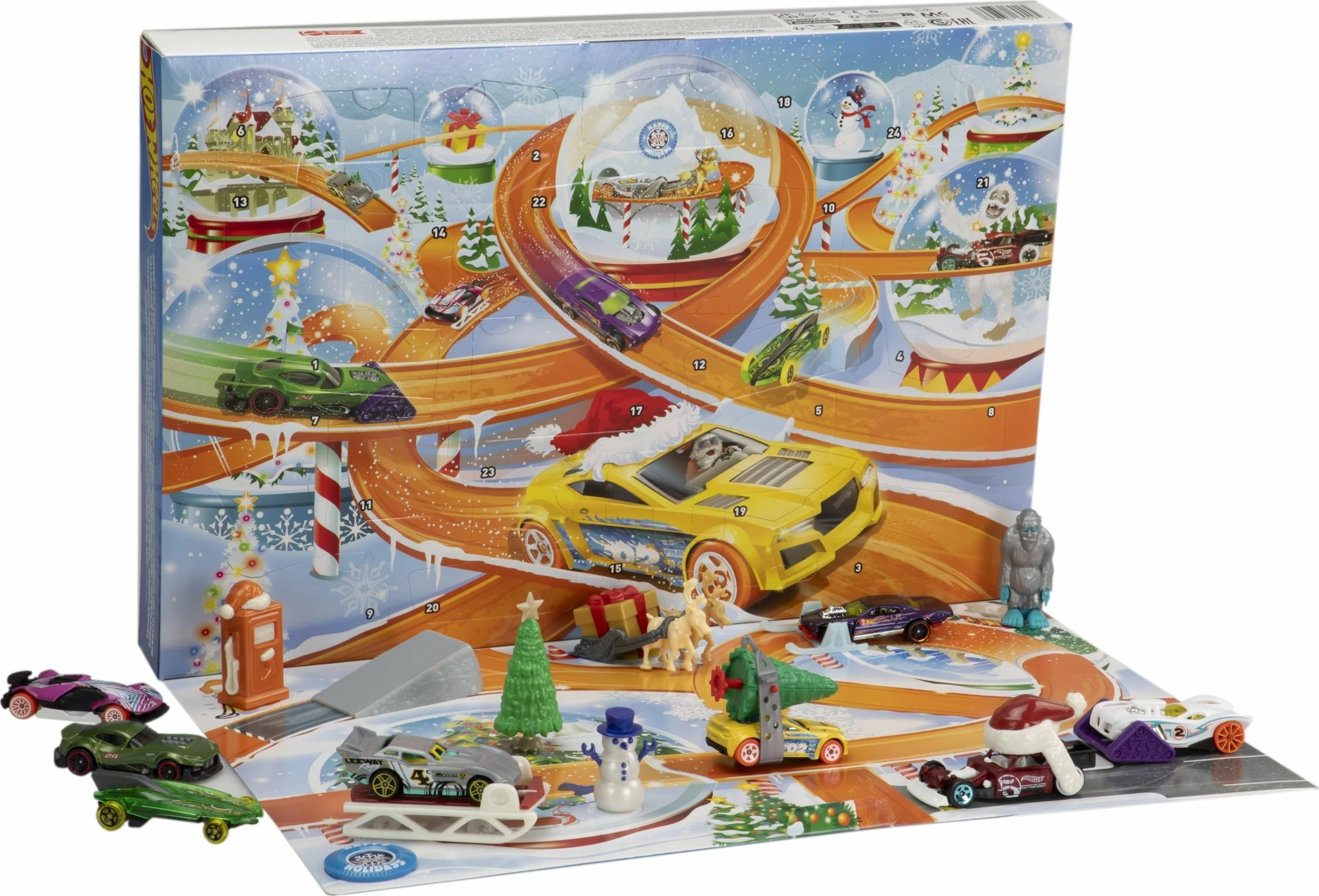 Kalendar adventi Mattel Hot Wheels HTG00, 24 ditë, 8 vetura 1:64 + 16 aksesorë, me tapet loje