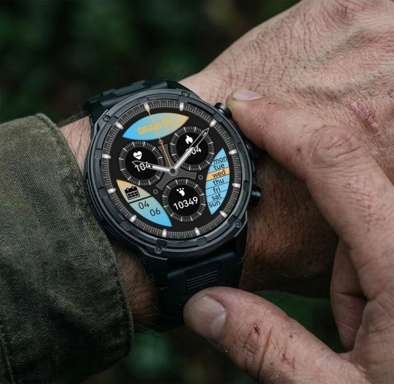 Smartwatch për meshkuj Gravity GT41-1, e zezë, me rrip dhe byzylyk