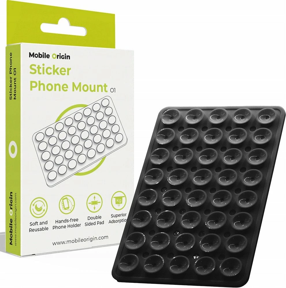 Mbajtëse telefoni Mobile Origin Sticker Phone Mount O1, me thithëza silikoni, e zezë