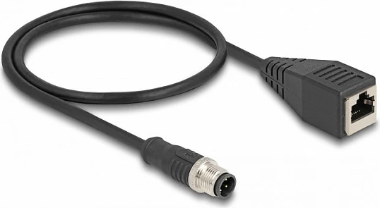 Kabllo adapter DeLOCK M12 D-coded 4-pin (mashkull) në RJ45 (femër), 0.5 m, e zezë