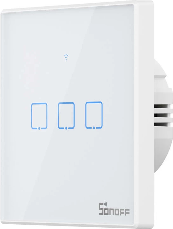 Switch i mençur Sonoff T2 EU TX, 3-kanalësh, WiFi + RF 433, i bardhë