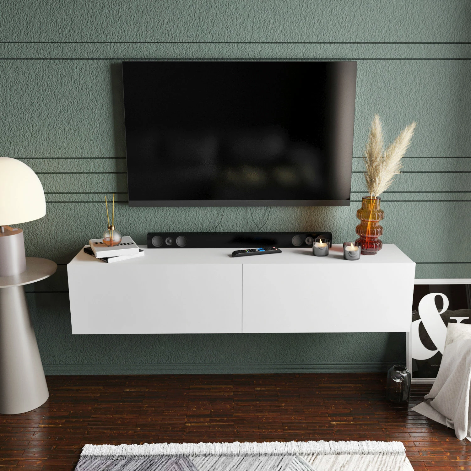 Komodë TV Hanah Home, ngjyrë e bardhë, stil skandinav, Poling