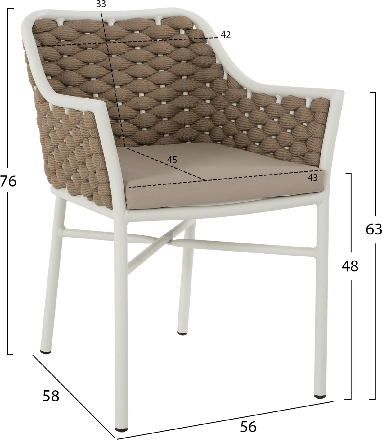 Karrige alumini FH5858.02 e bardhë me litar bezhë 56x58x76Hcm