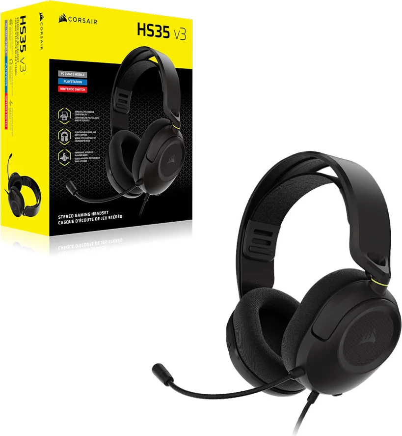 Kufje Corsair HS35 Stereo V3, 3.5mm wired, over-ear, mikrofon omnidireksional, 50mm driver, Black