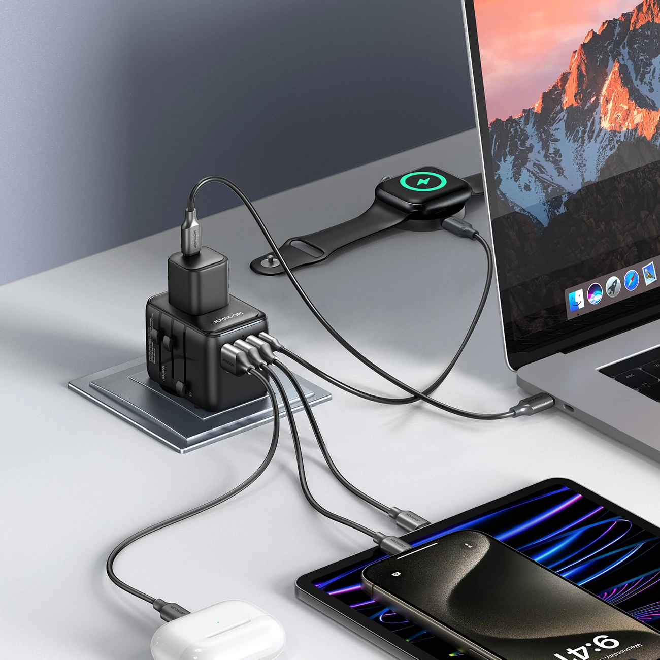 Adapter udhëtimi universal Joyroom JR-TCW01, 17W, 4 porta USB, i zi