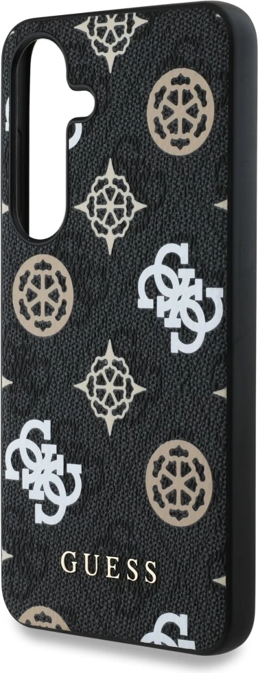 Mbështjellës Guess 4G Printed Colored Peony Pattern MagSafe për Samsung Galaxy S25, i zi