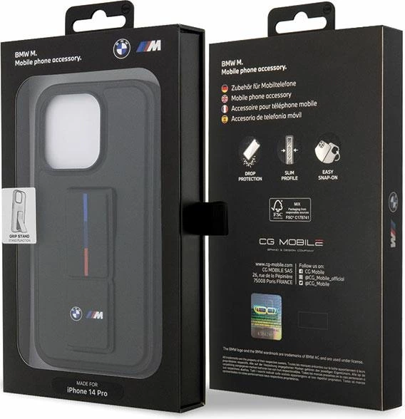 Mbështjellës BMW BMHCP14X22GSLK Grip Stand Hot Stamp për iPhone 14 Pro Max 6.7", hardcase, black/black