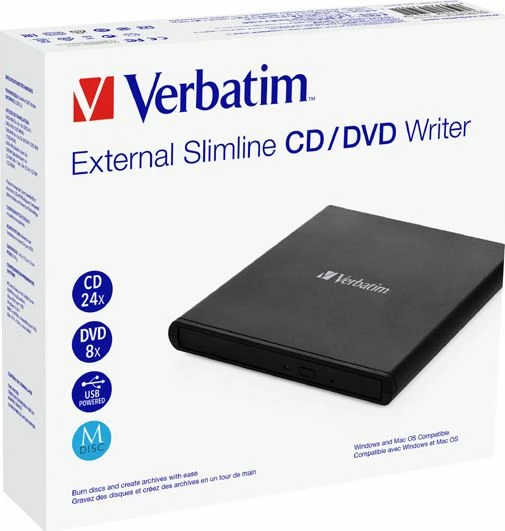 Drajv optik ekstern Verbatim Mobile DVD ReWriter 53504, USB 2.0, CD-R 24x/DVD±R 8x, M-DISC, i zi, OEM