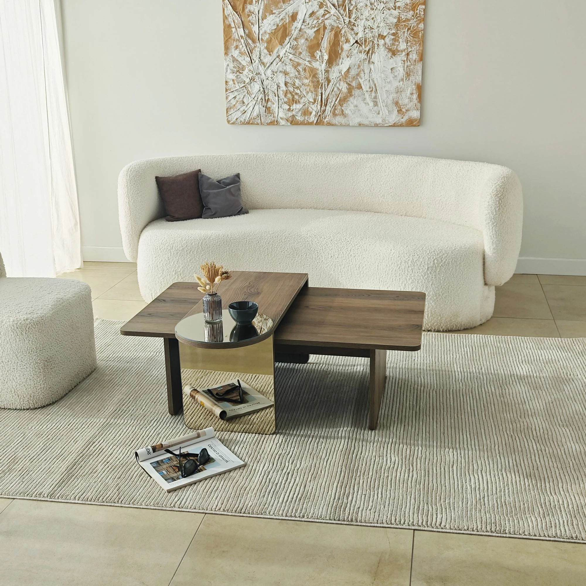 Set tavolinash për kafe Skye Decor, Luna 2, bronzie, arrë