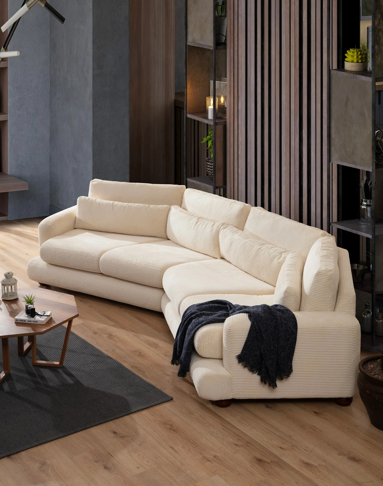 Kauç 4 vende, Atelier del Sofa, River, këndor, ngjyrë bezhë, L2-Xc Right