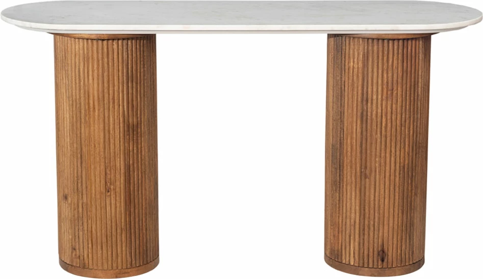 Konsolë Organic Bitter, dru mango, mermer, ngjyrë arre, 140x45x76 cm