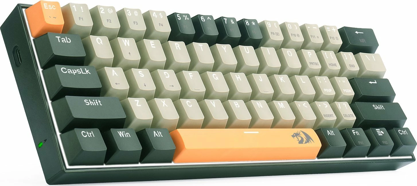 Tastierë mekanike gaming Redragon K606 Lakshmi, 60%, red switch, USB me kabllo 1.5 m, hot-swap, US layout, ndriçim i bardhë, gri/portokalli/zezë