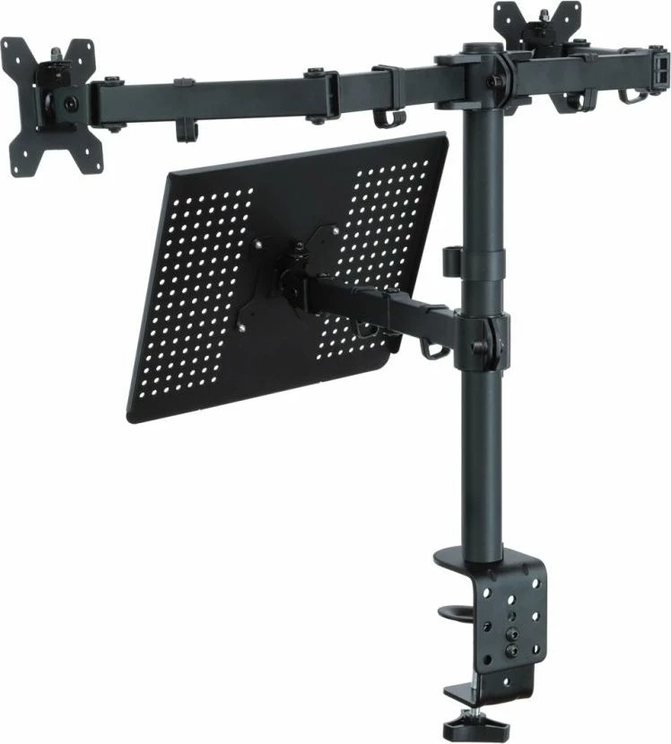 Mbajtës tavoline për 2 monitorë Art RAMM L-25 13–27\", VESA 100x100, max 10 kg, me raf për laptop, i zi